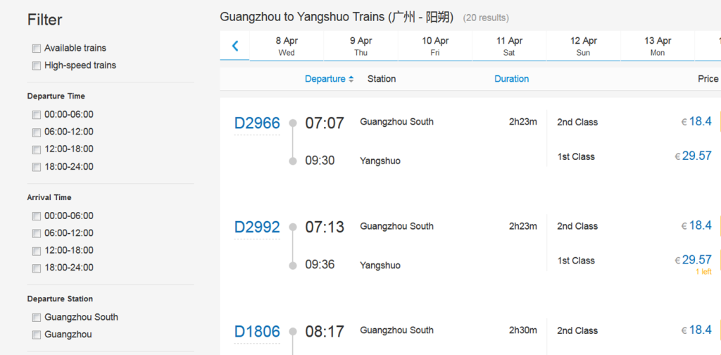 horaris de tren a Xina